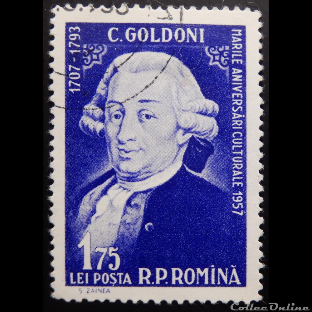Roumanie 01578 Carlo Goldoni, auteur 1.75 Lei de 1958 timbre europe roumanie 01578 carlo goldoni auteur 1 75 lei de 1958