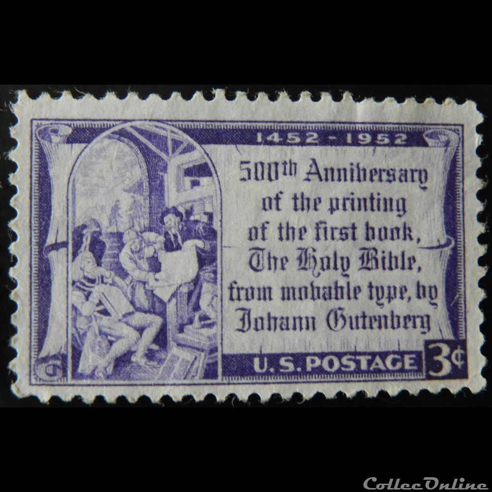 timbre amerique etats unis 00565 gutenberg montrant la preuve a electeur de mayence 3c de 1952
