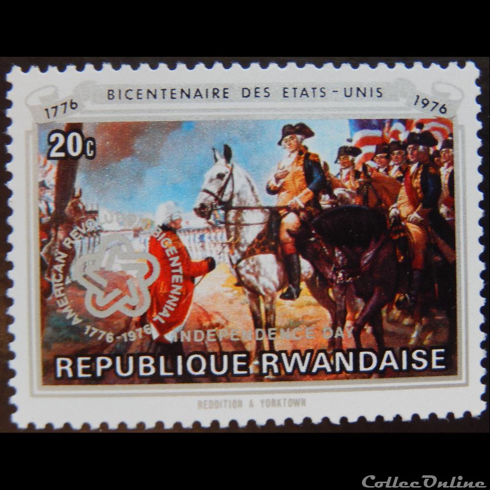 Rwanda 00729 journée de l'indépendance des Etats-Unis 20c de 1976 timbre afrique rwandum rwanda 00729 journee de independance des etats unis 20c de 1976