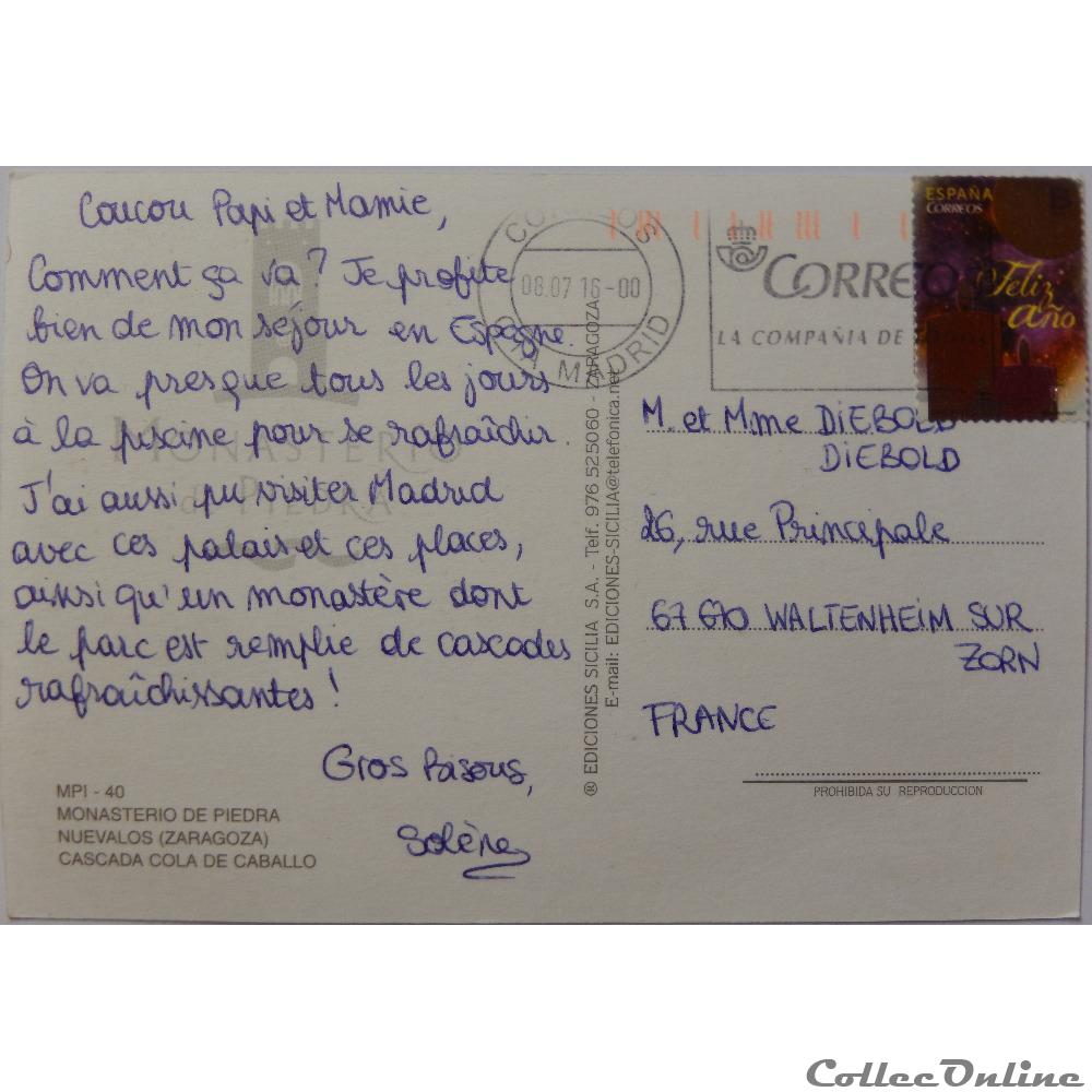 CP d'Espagne, Aragon, monastère de Piedra carte postale europe midi pyrenee cp espagne aragon monastere de piedra