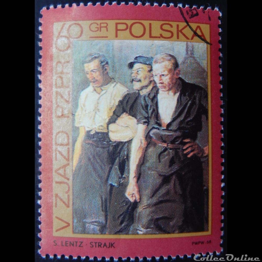 timbre europe pologne 01739 la greve de stanislaw lentz 60gr de 1968