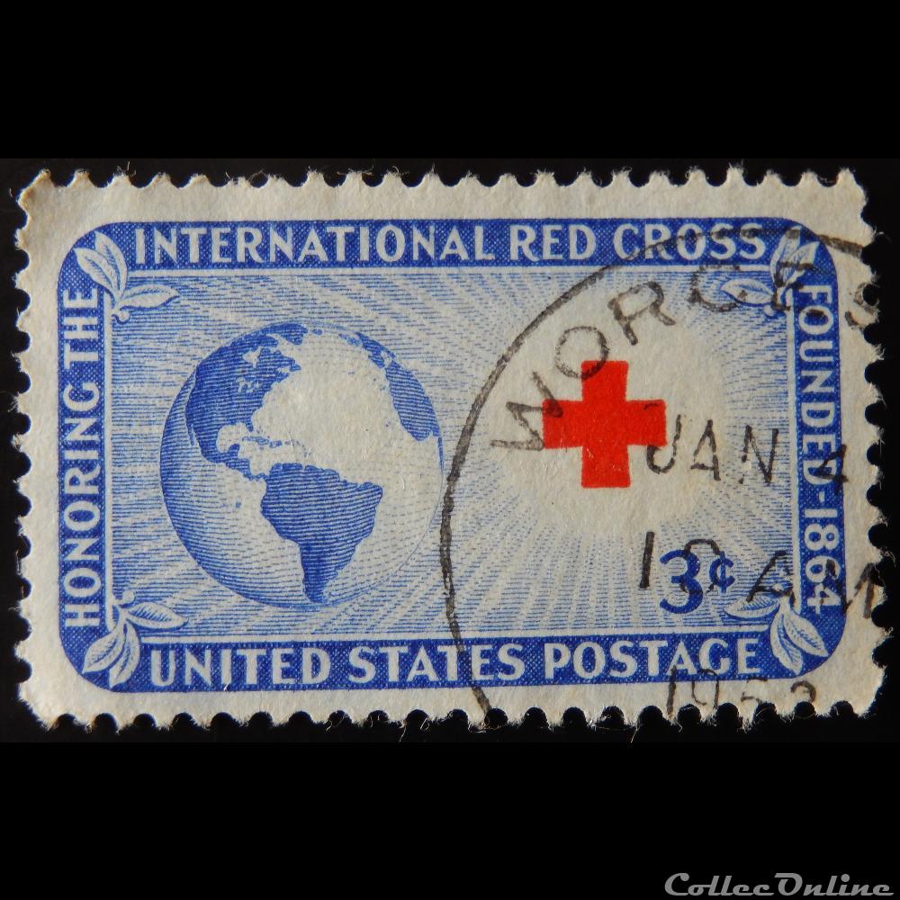 Etats Unis 00567 terre, soleil et croix rouge 4c de 1952 timbre amerique etats unis 00567 terre soleil et croix rouge 4c de 1952