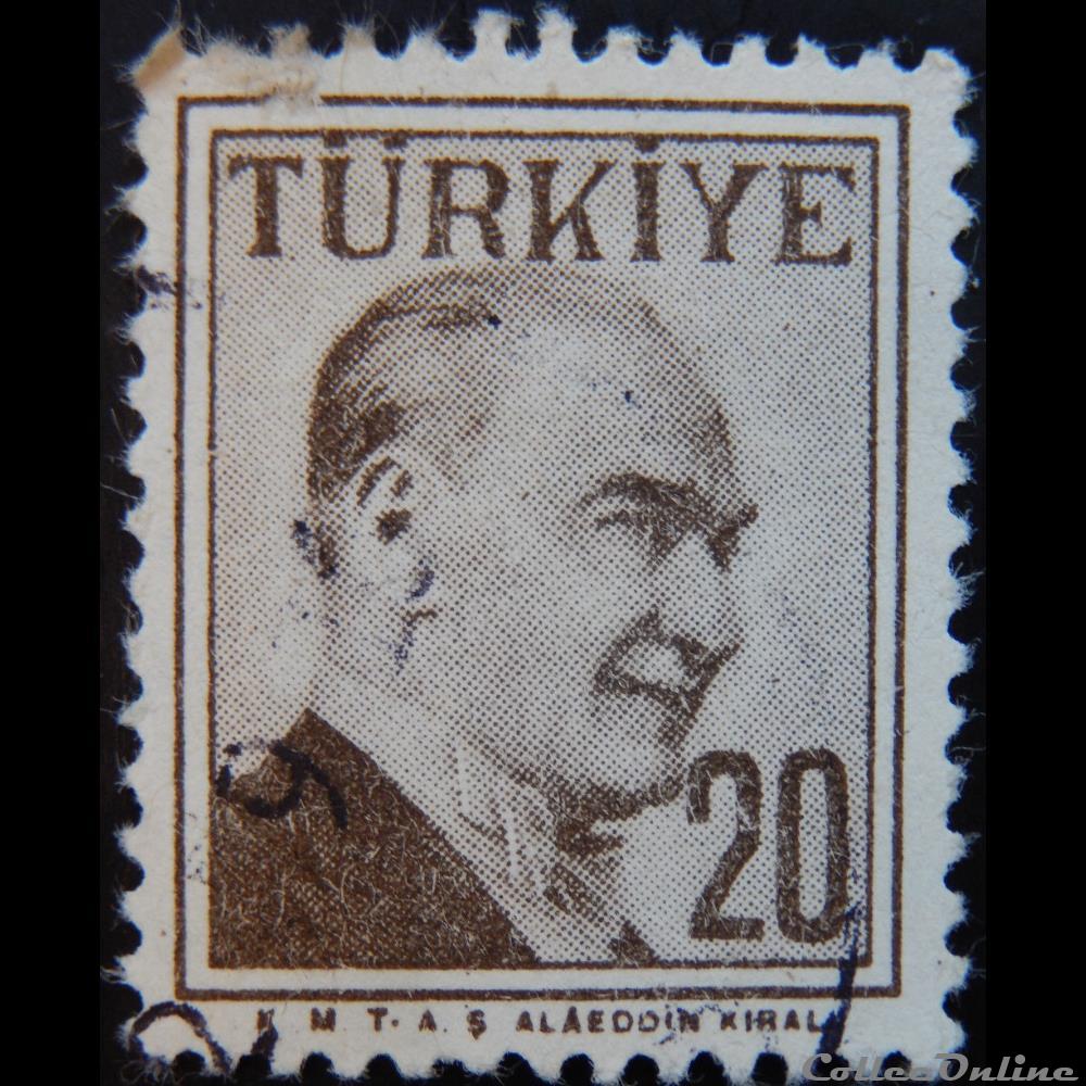 Turquie 01306 Kemal Ataturk 20 Kurus de 1956 4 timbre asie turquie 01306 kemal ataturk 20 kurus de 1956