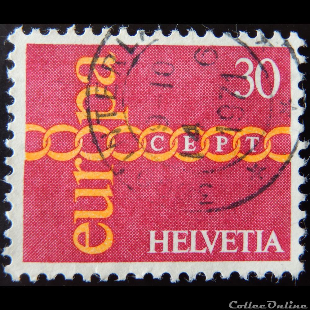 Suisse 00882 Fraternité et coopération symbolisée par une chaîne 30cts de 1971 timbre europe suisse 00882 fraternite et cooperation symbolisee par une chaine 30cts de 1971