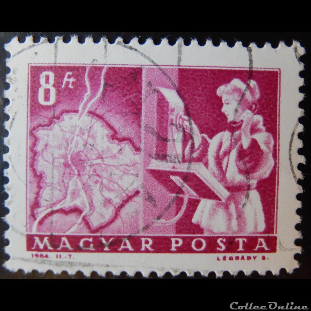 timbre europe hongrie 01575 carte de bucarest et telephone 8ft de 1964