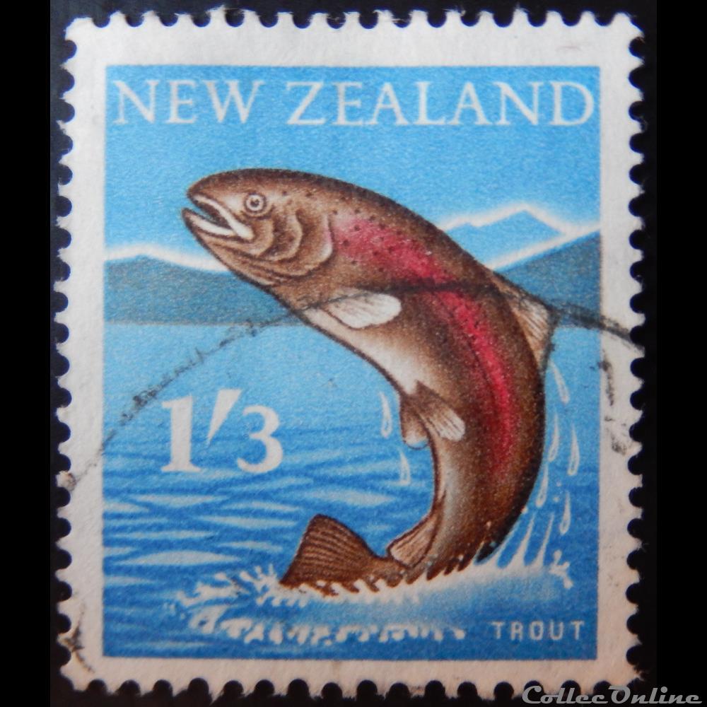 timbre oceanie nouvelle zelande 00393 truite arc en ciel 3s de 1960