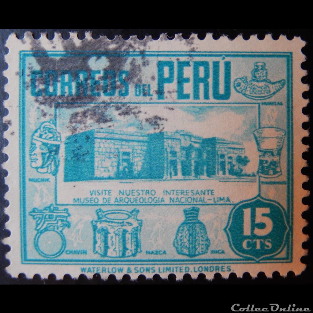 Pérou 00359 musé archéologique de Lima 15c de 1938 timbre amerique perou 00359 muse archeologique de lima 15c de 1938