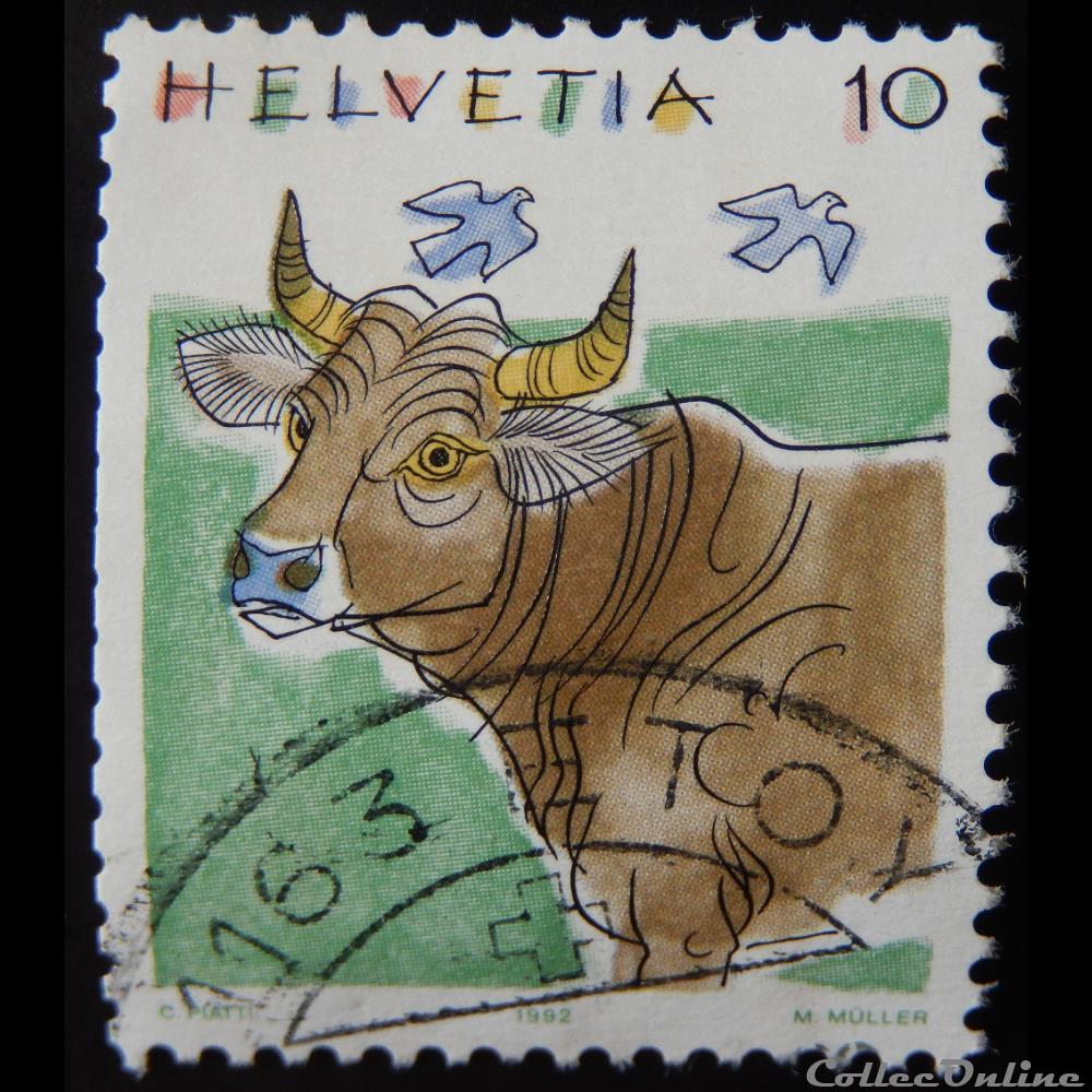 Suisse 01389 Vache 10cts de 1992 3 timbre europe suisse 01389 vache 10cts de 1992