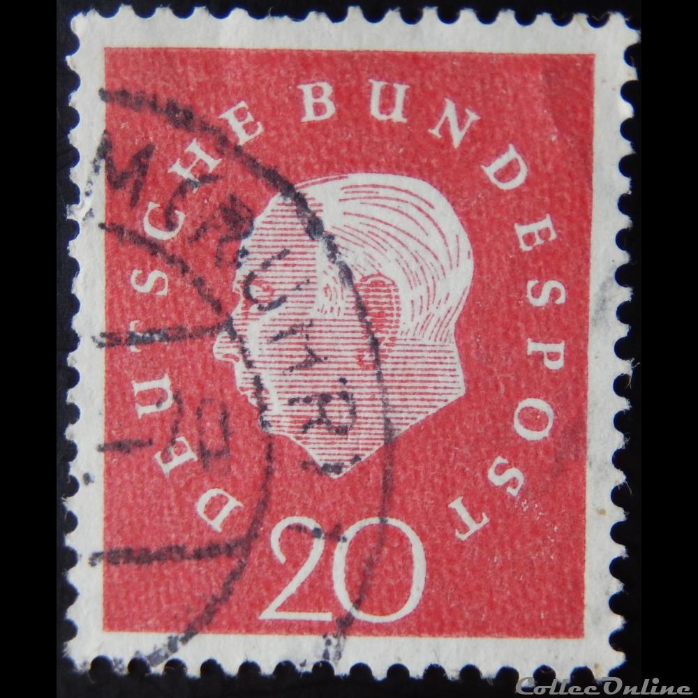 Allemagne RFA 00175 président Théodor Heuss 20pf de 1959 3 timbre europe allemagne rfa 00175 president theodor heuss 20pf de 1959