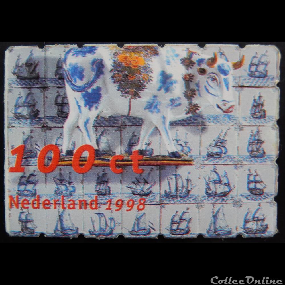 Pays-Bas 01615 vache en faïence 100c de 1998 timbre europe pays bas 01615 vache en faience 100c de 1998