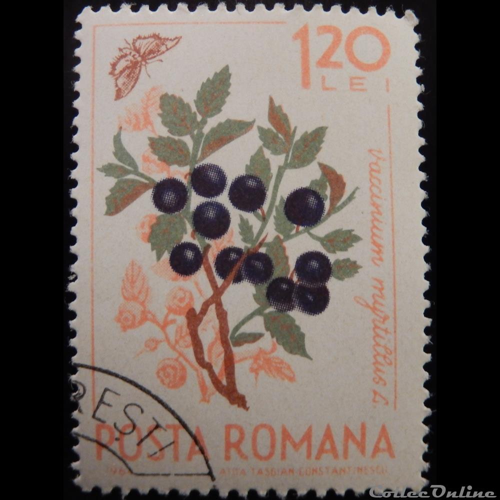 timbre europe roumanie 02088 myrtille et papillon 1 20 lei de 1964