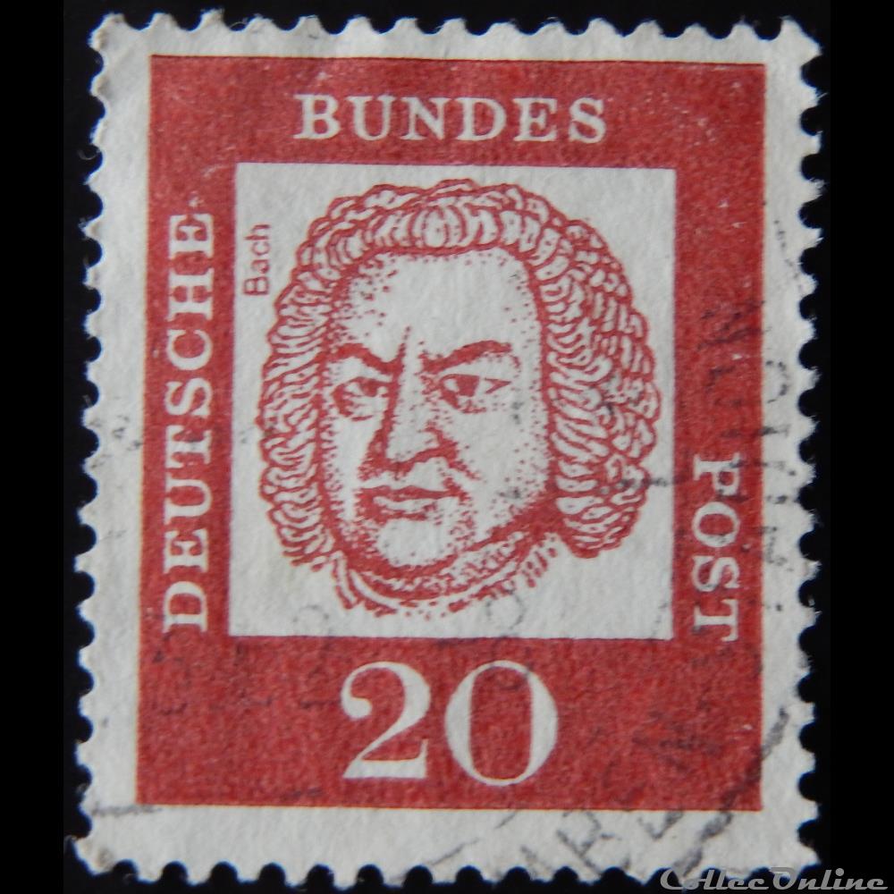 Allemagne RFA 00225 Johann Sebastian Bach 20pf de 1961 2 timbre europe allemagne rfa 00225 johann sebastian bach 20pf de 1961