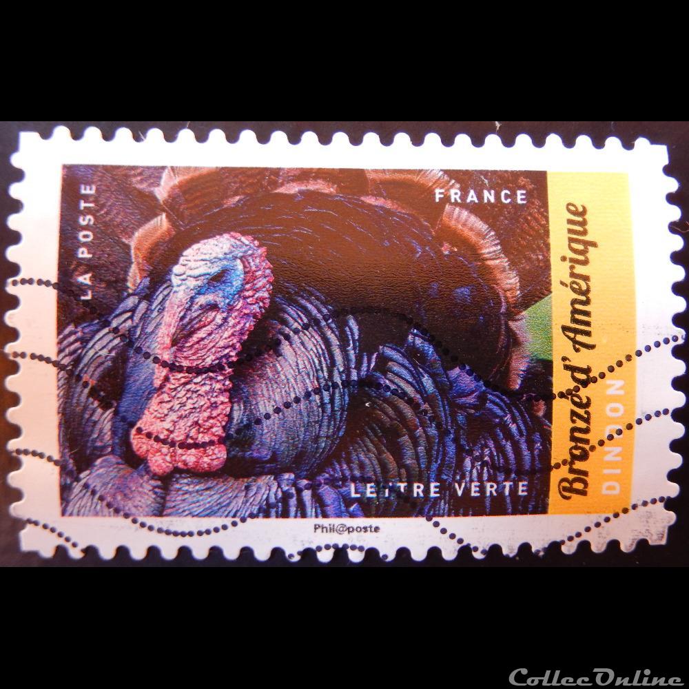 AA01389 Dindon Bronzé d'Amérique lettre verte de 2017 timbre france aa01389 dindon bronze amerique lettre verte de 2017