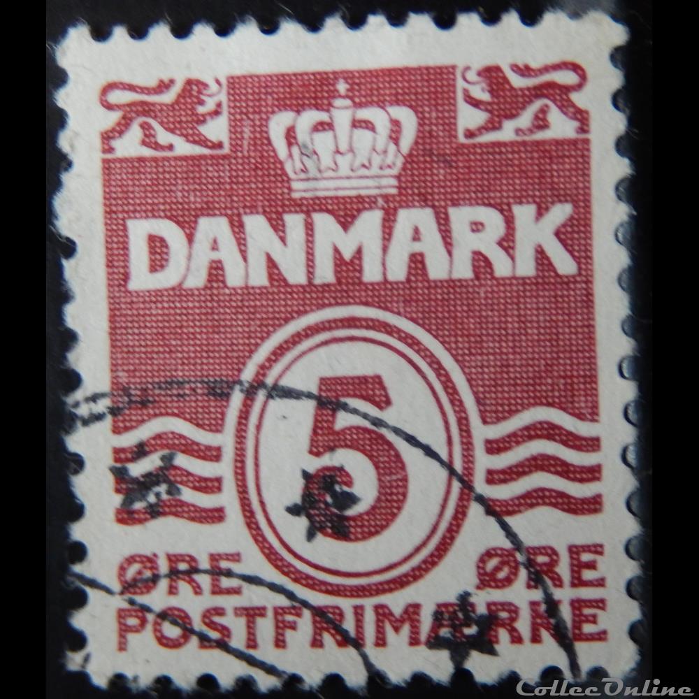 Danemark 00254 chiffre, couronne et lions 5ore de 1938 timbre europe danemark 00254 chiffre couronne et lions 5ore de 1938