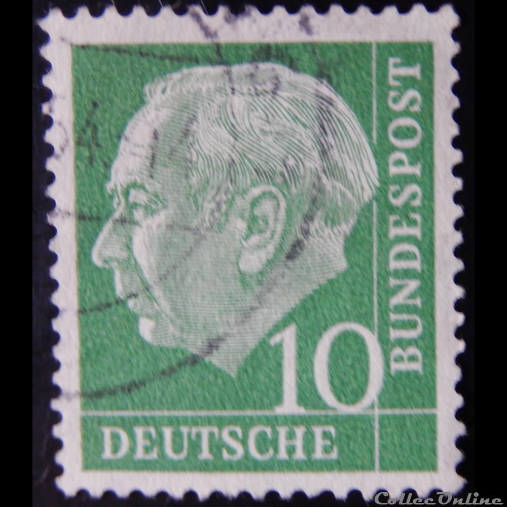 timbre europe allemagne rfa 00067 president theodor heuss 10pf de 1954