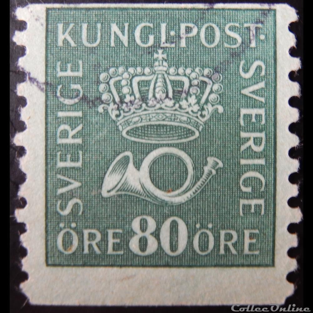 Suède 00144 couronne et cor 80öre de 1920 timbre europe suede 00144 couronne et cor 80ore de 1920