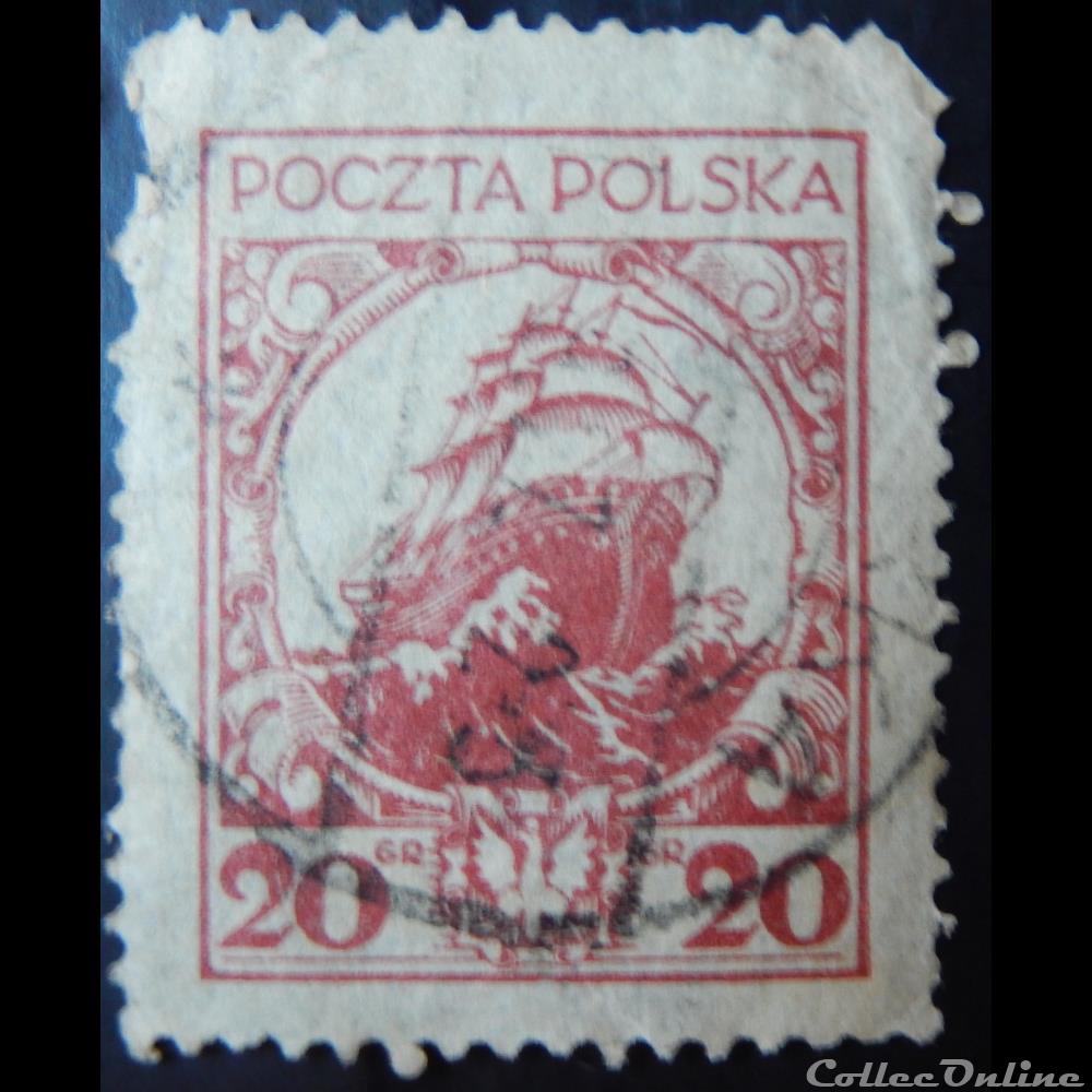 timbre europe pologne 00316 galion navire etat 20gr de 1926