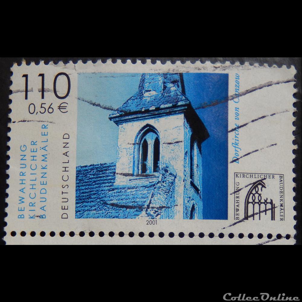 Allemagne RFA 02031 préservation des monuments de l'Eglise 110pf, 0.56€ de 2001 timbre europe allemagne rfa 02031 preservation des monuments de eglise 110pf 0 56 de 2001