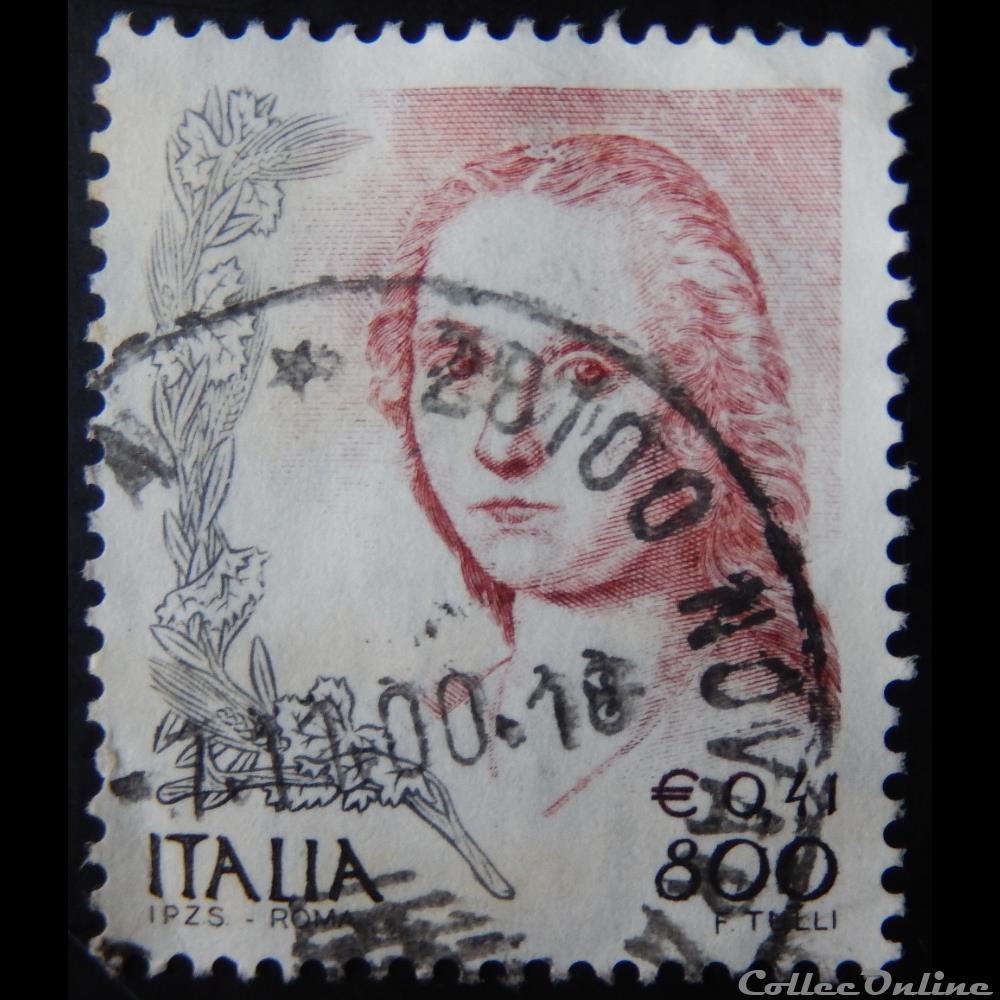 timbre europe italie 02350 femme et la licorne 0 41 800 lires de 1999