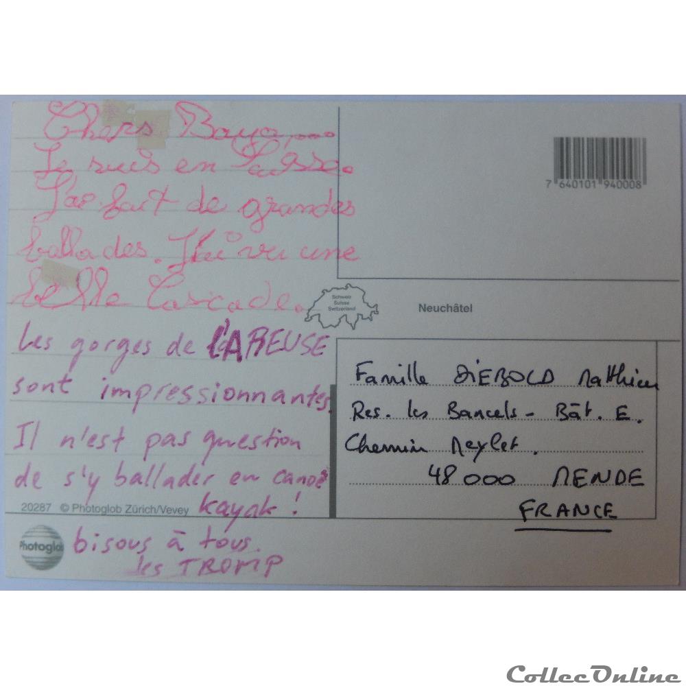 CP de Suisse, Neuchâtel carte postale europe rhone alpe cp de suisse neuchatel