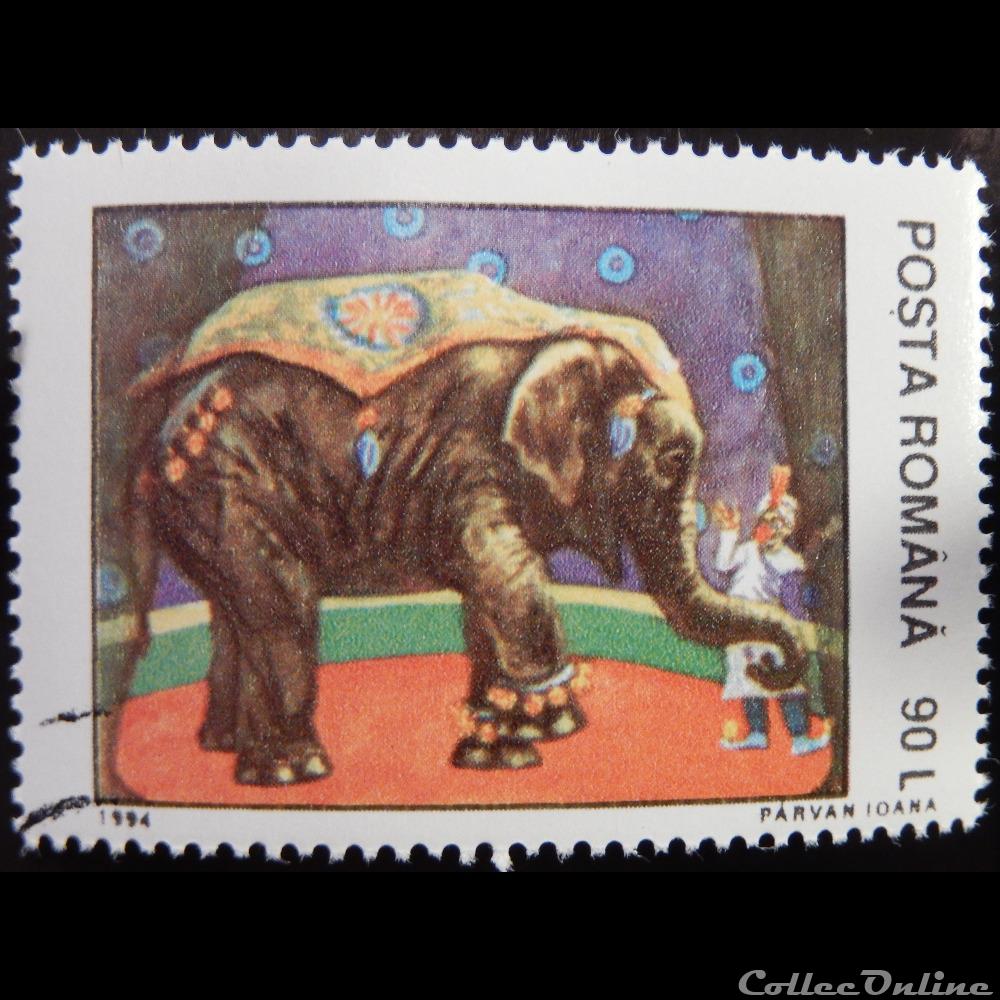 Roumanie 04192 Eléphant au cirque 90 Lei de 1994 timbre europe roumanie 04192 elephant au cirque 90 lei de 1994