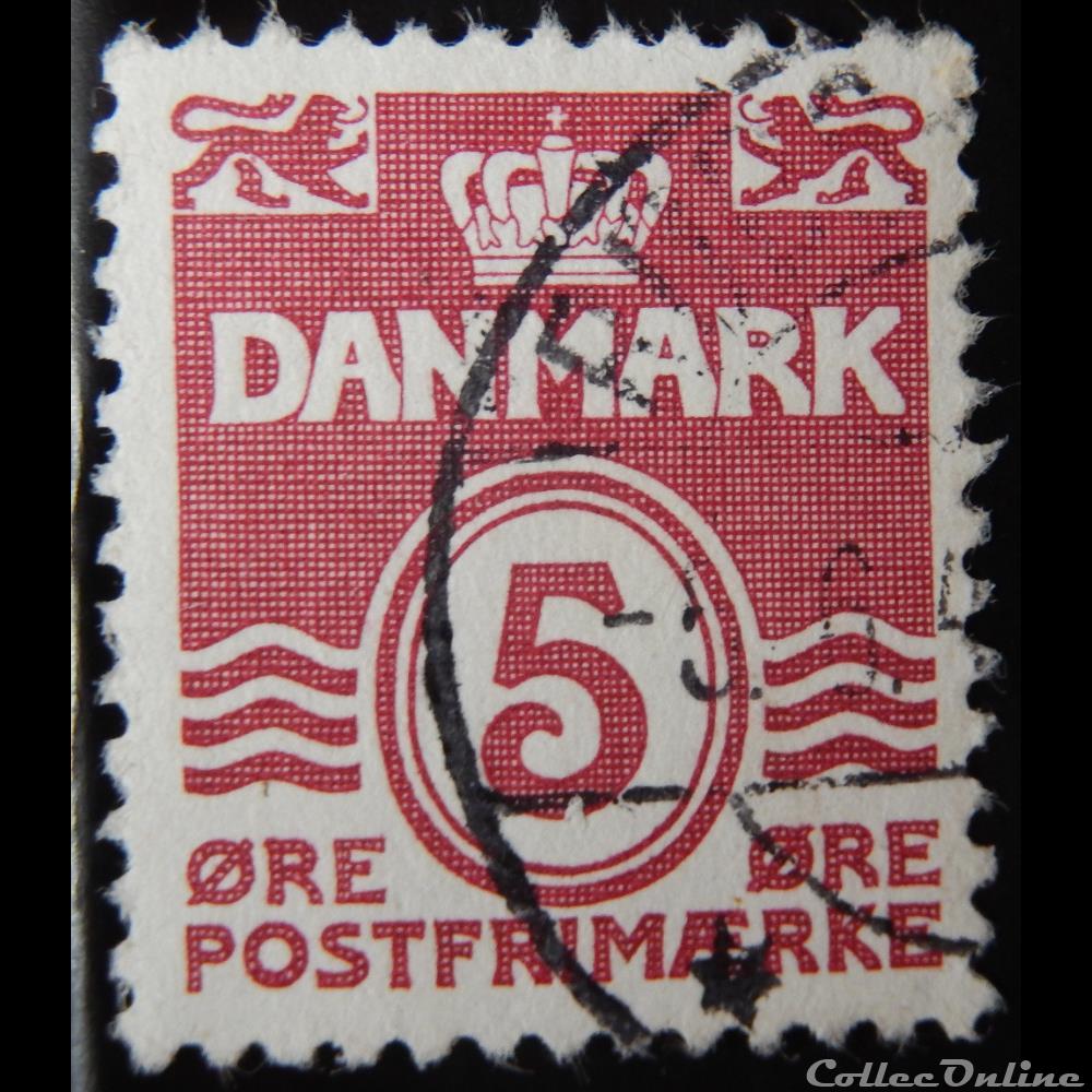 Danemark 00254 chiffre, couronne et lions 5ore de 1938 timbre europe danemark 00254 chiffre couronne et lions 5ore de 1938