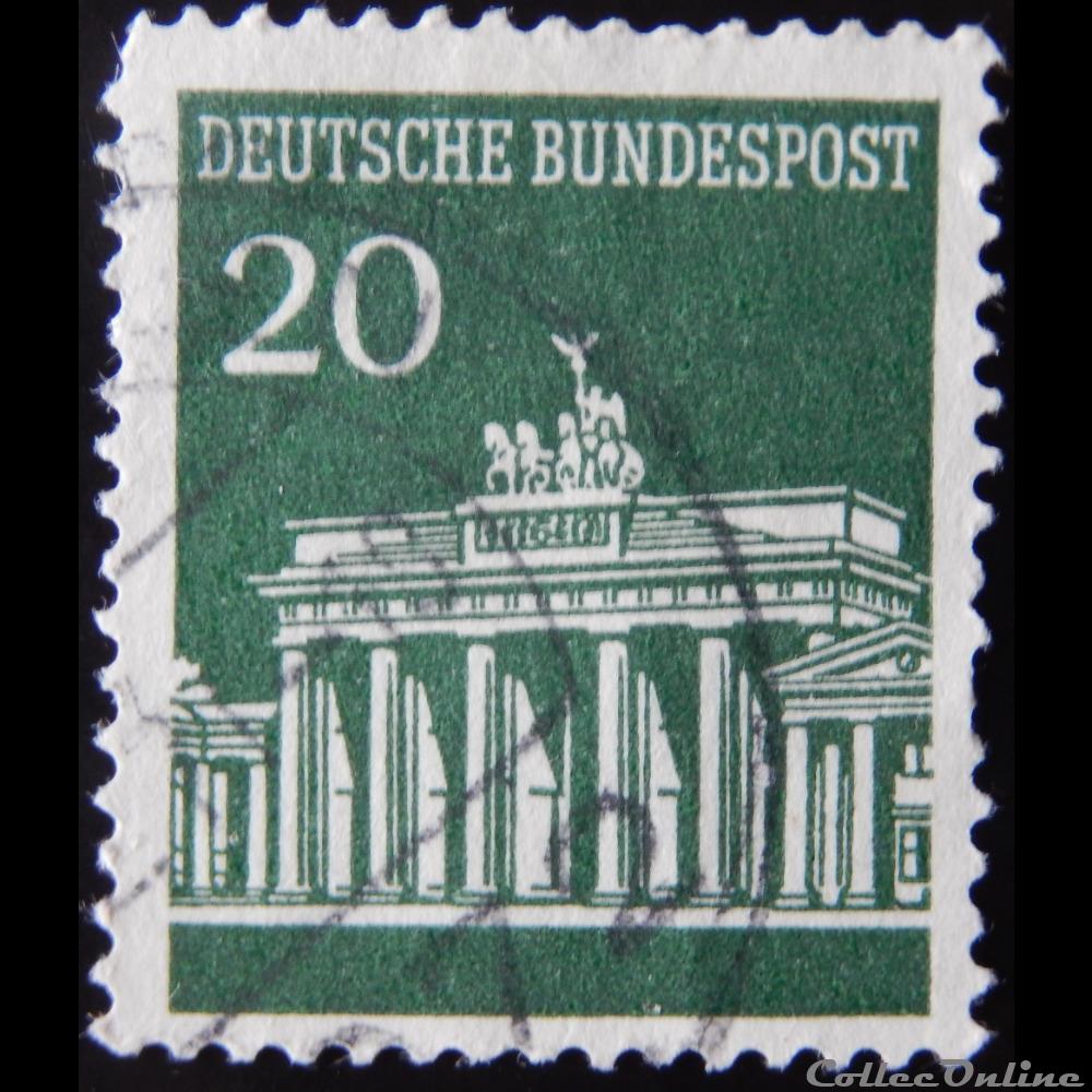 timbre europe allemagne rfa 00369 porte de brandenburg berlin 20pf de 1966
