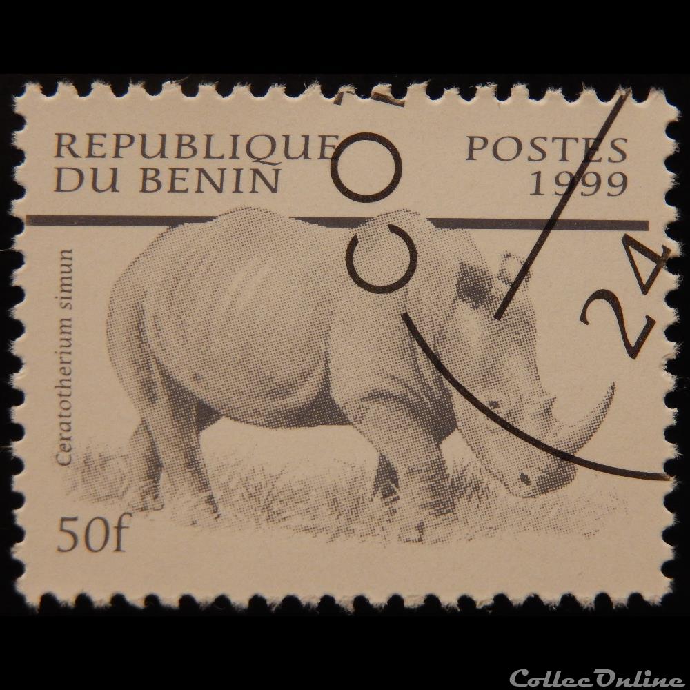 timbre afrique benin 00874 rhinoceros blanc 50f de 1999