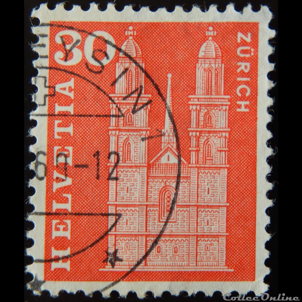 Suisse 00648 cathédrale de Zürich 30cts de 1960 timbre europe suisse 00648 cathedrale de zurich 30cts de 1960