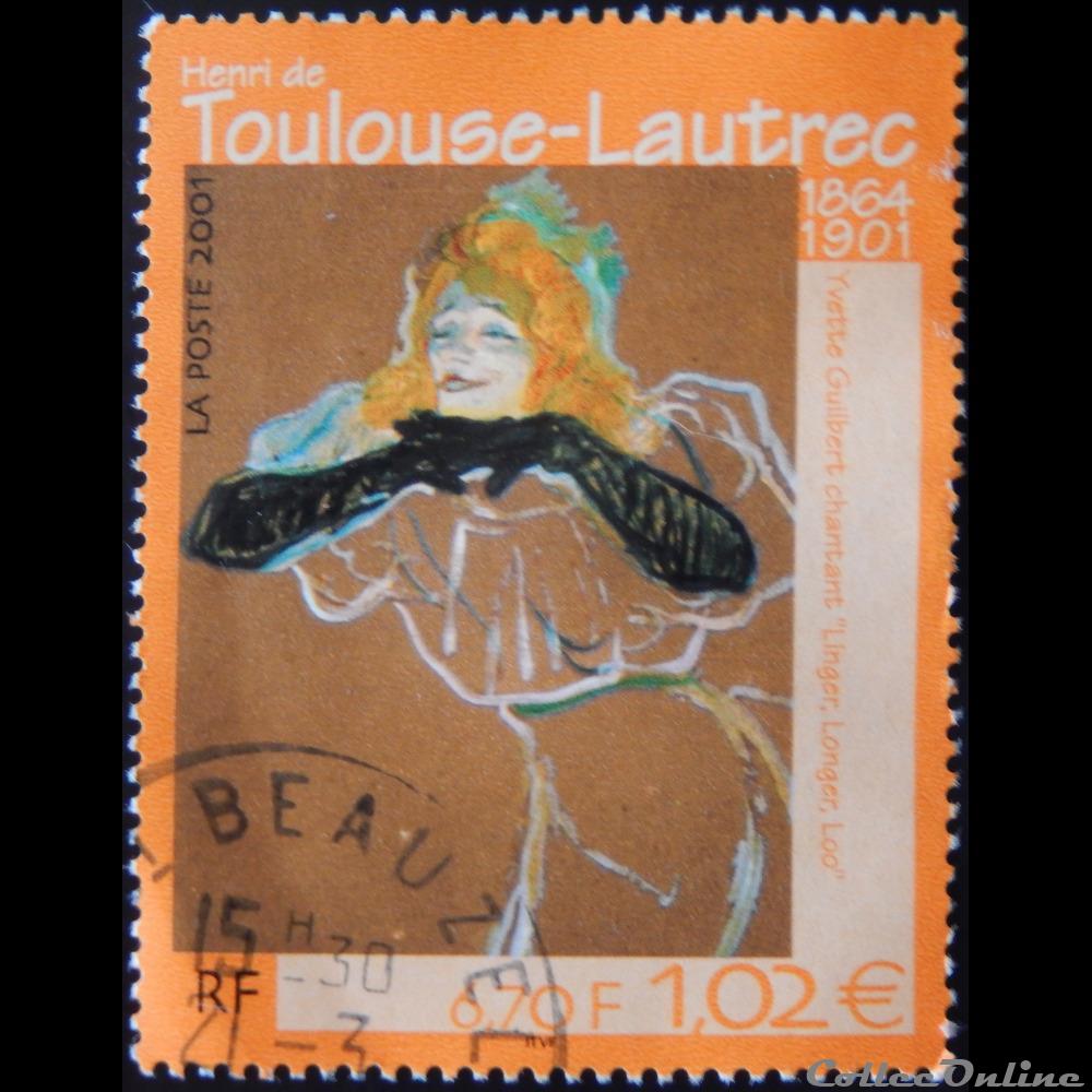 03421 Henri Toulouse Lautrec «Yvette Guilbert chantant» 1,02 € - 6 F 70 de 2001 2 timbre france 03421 henri toulouse lautrec yvette guilbert chantant 1 02 6 f 70 de 2001