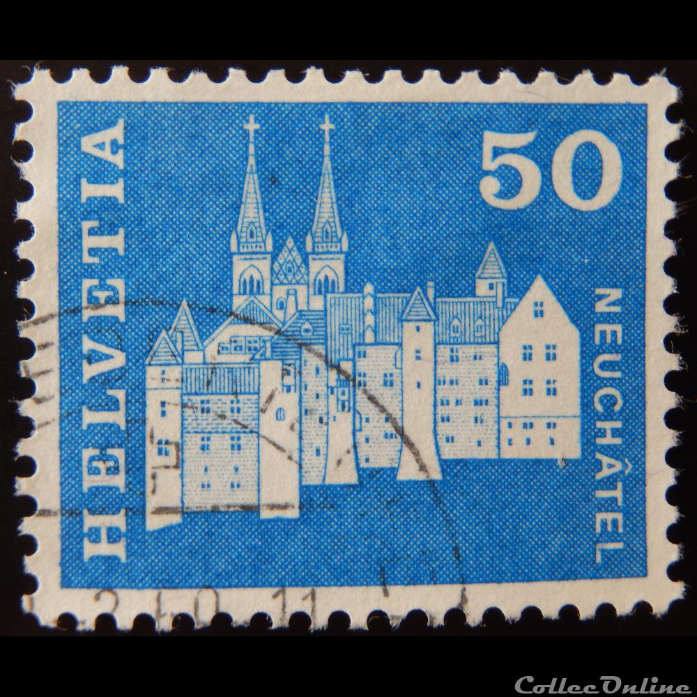 Suisse 00820 Château et Abbaye de Neuchâtel 50cts de 1968 timbre europe suisse 00820 chateau et abbaye de neuchatel 50cts de 1968