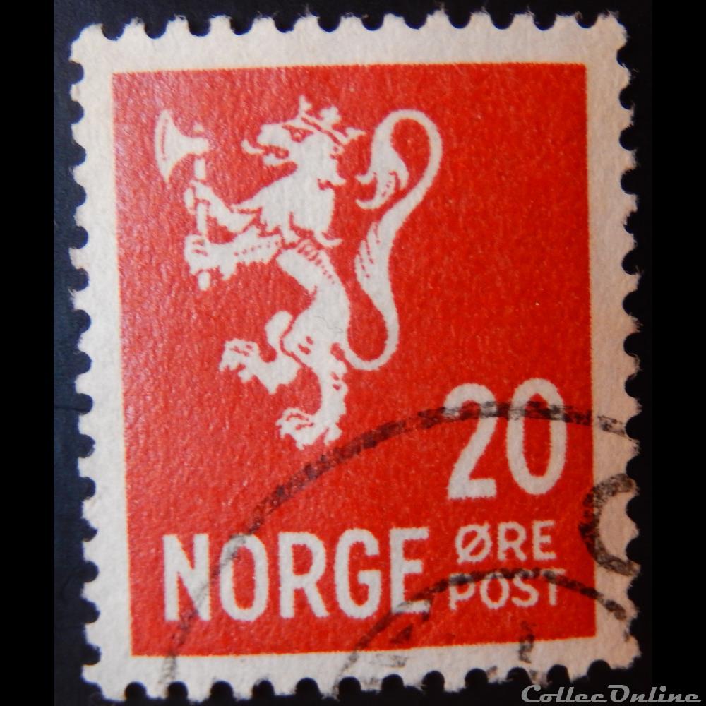 Norvège 00229a lion 20ore de 1941 timbre europe norvege 00229a lion 20ore de 1941