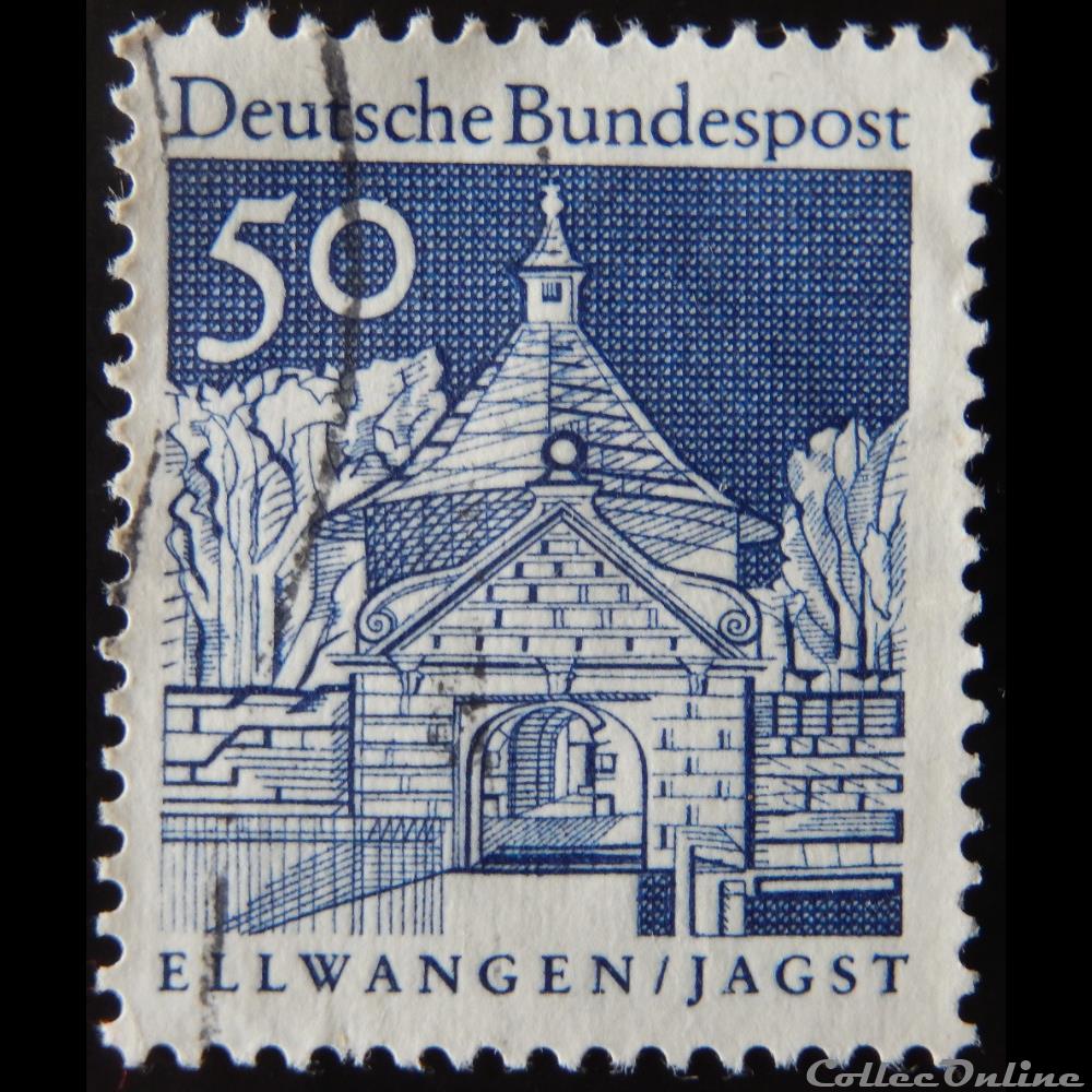 Allemagne RFA 00394 porte du château d'Ellwangen, Jagst 50pf de 1967 timbre europe allemagne rfa 00394 porte du chateau ellwangen jagst 50pf de 1967