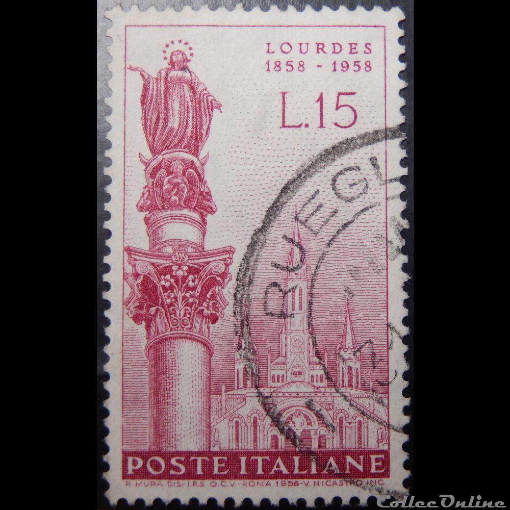 timbre europe italie 00754 lourdes 15 lires de 1958