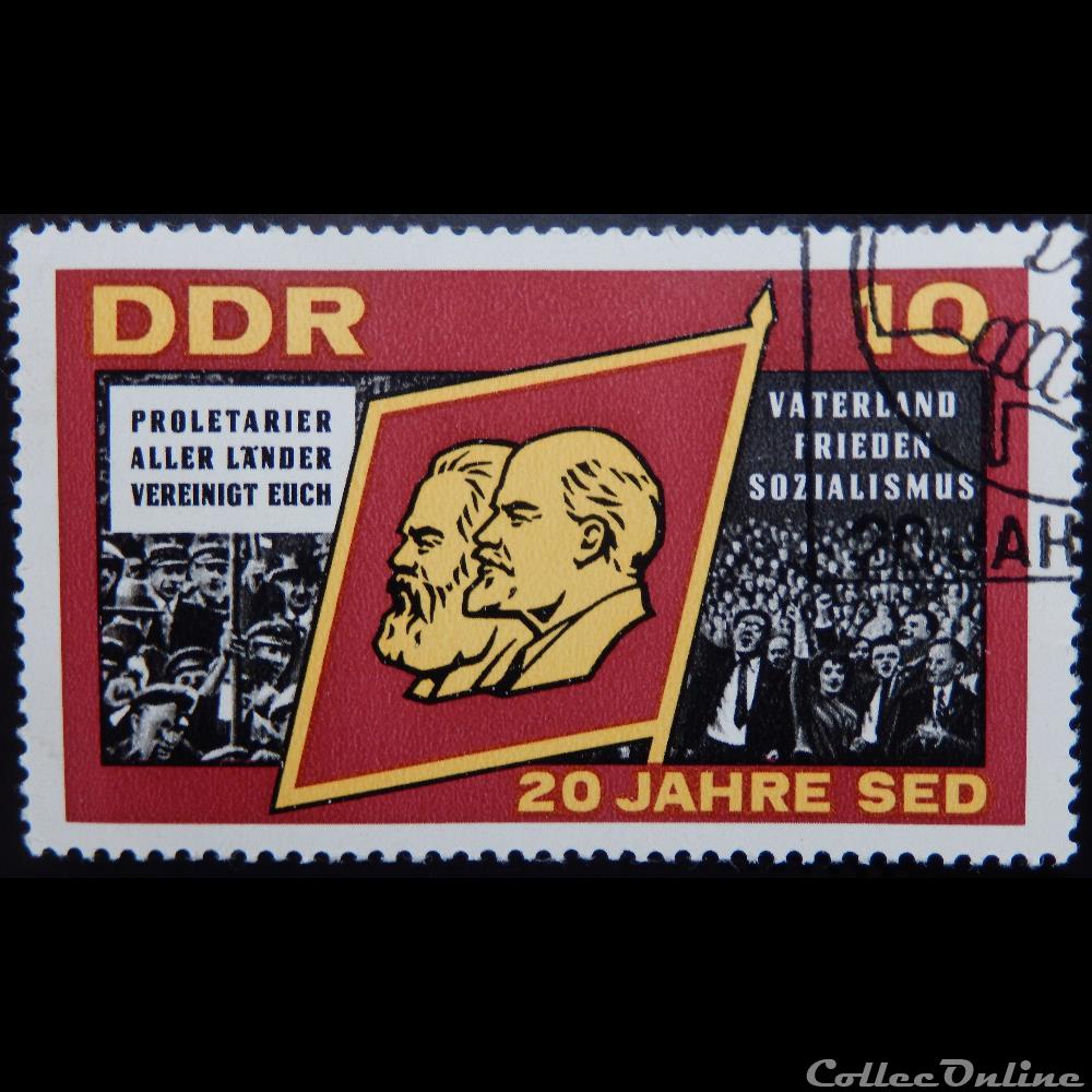 Allemagne RDA 00871 drapeau avec Marx et Lénine 10pf de 1966 timbre europe allemagne rda 00871 drapeau avec marx et lenine 10pf de 1966