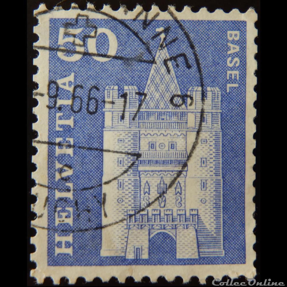 timbre europe suisse 00651a porte spalen de bale 50cts de 1960