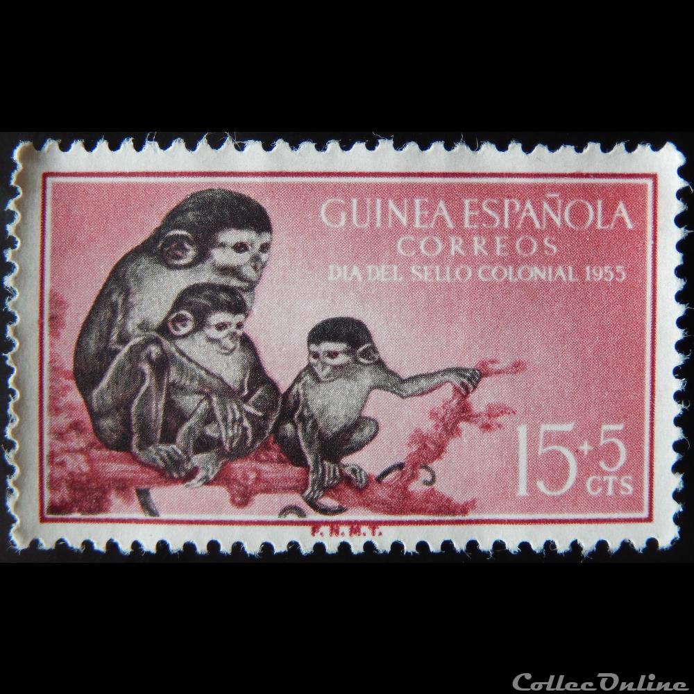 Guinée Espagnol 00372 singe Moustac 15+5cts de 1955 timbre afrique equatoriale guinee espagnol 00372 singe moustac 15 5cts de 1955