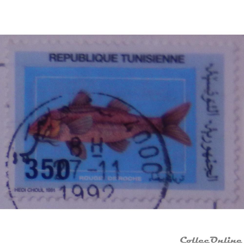 Tunisie 01164 poisson Rouget-barbet de roche 350LSd de 1991 timbre afrique tunisie 01164 poisson rouget barbet de roche 350lsd de 1991