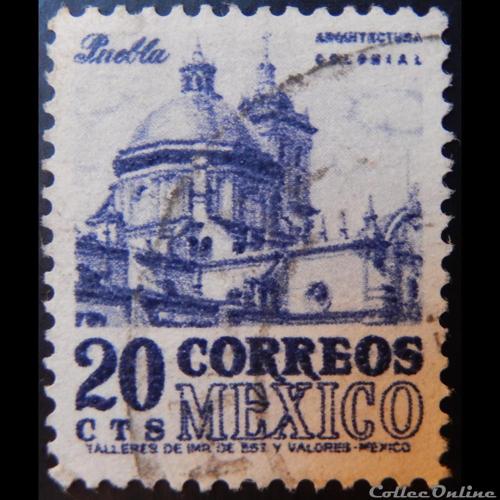 timbre amerique mexique 00631 cathedrale de puebla 20c de 1950