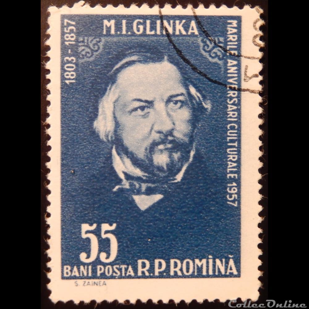 timbre europe roumanie 01576 mikhail ivanovitch glinka musicien 55 bani de 1958