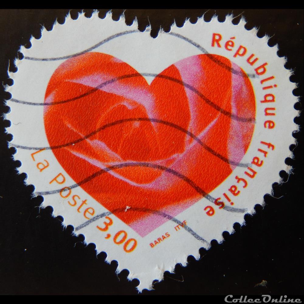03219 Saint Valentin Coeur avec une rose 3F timbre france 03219 saint valentin coeur avec une rose 3f