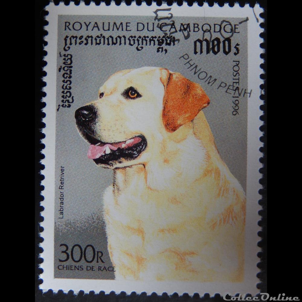 timbre asie cambodge 01365 chien labrador retriver 200r de 1996