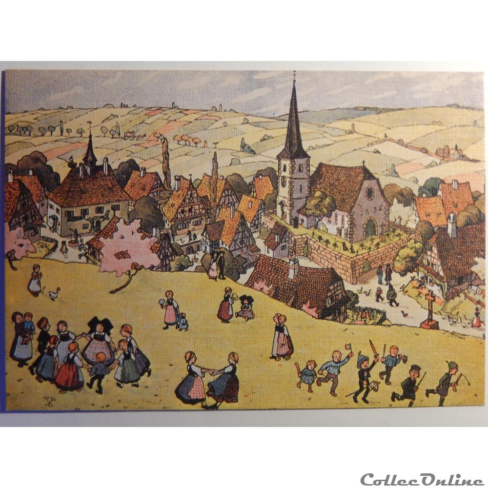carte postale france alsace cp hansi enfants joyeux pres de leur village