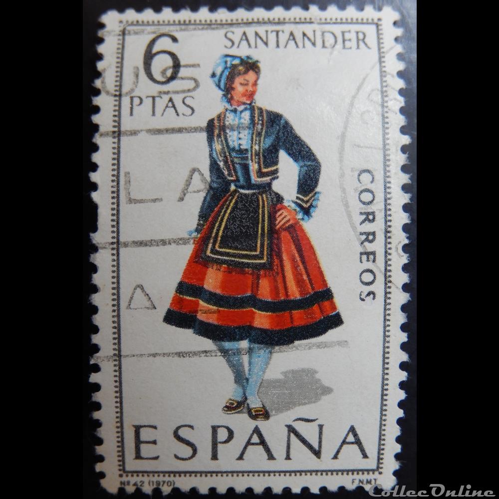 timbre europe espagne 01609b costume traditionnel de santander 6ptas de 1970