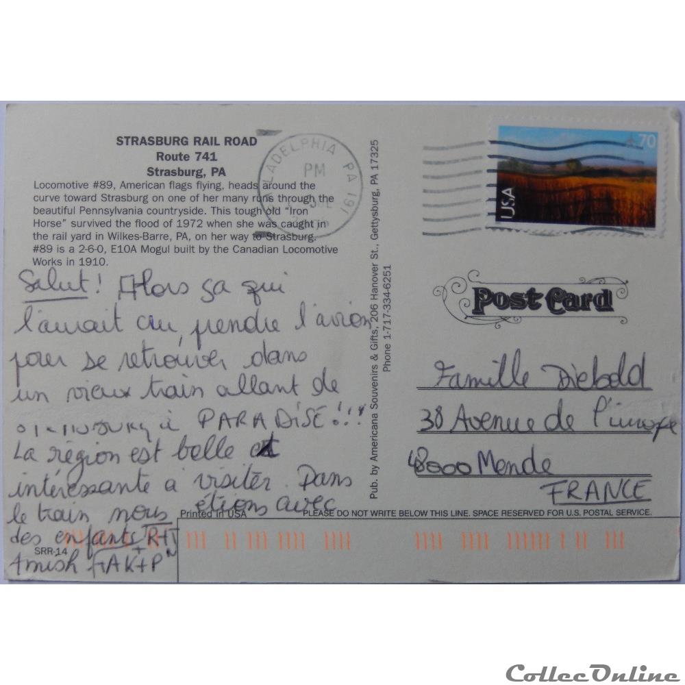 carte postale amerique provence cote azur cp des etats unis pennsylviane strasburg rail road