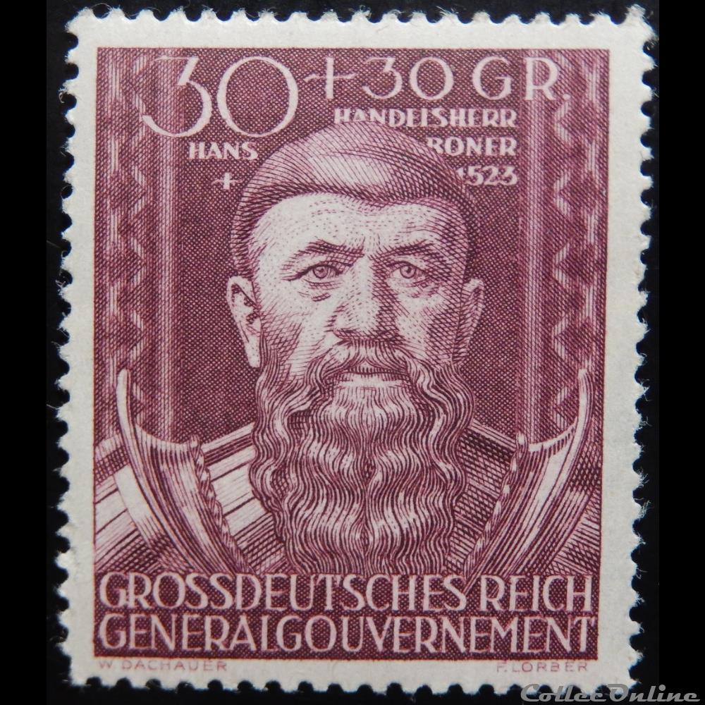 timbre europe allemagne gouvernement general 0133 hans boner 30 30gr de 1944