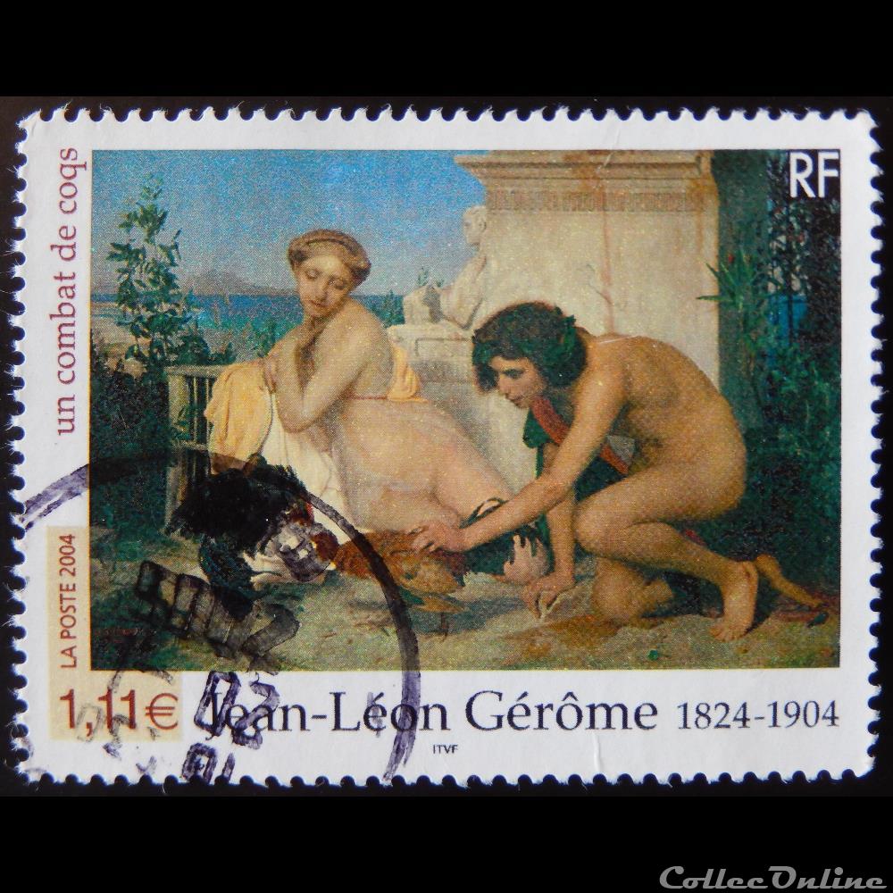03660 Jean-Léon Gérôme (1824-1904) Un combat de coqs 1.11€ timbre france 03660 jean leon gerome 1824 1904 un combat de coqs 1 11