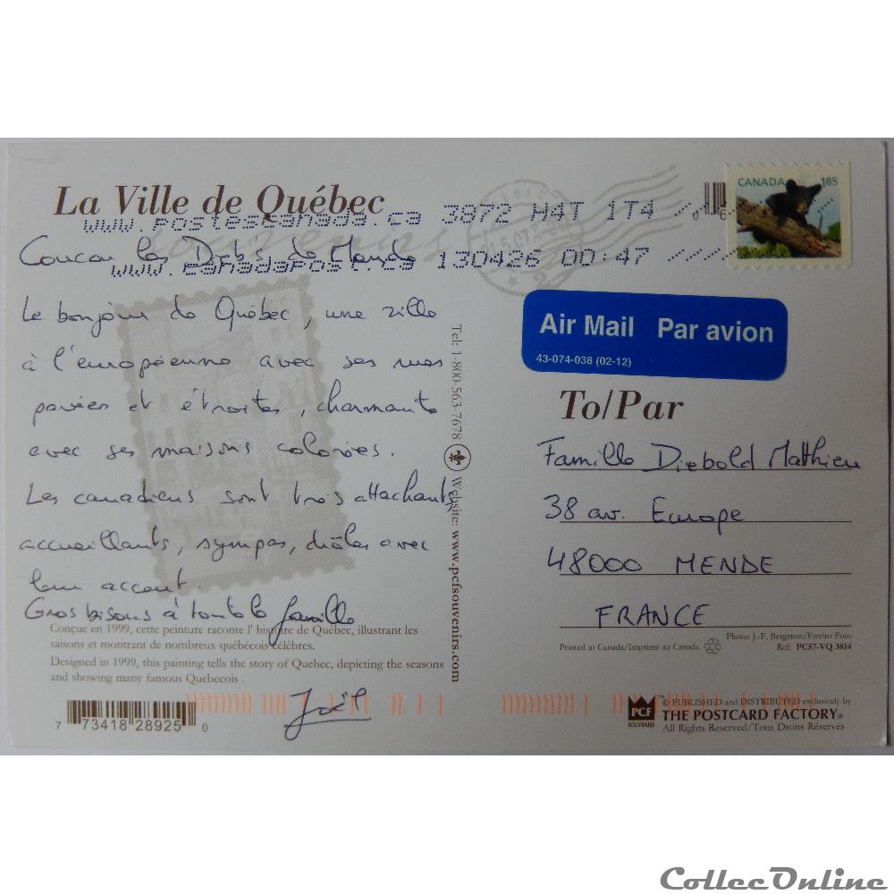 carte postale amerique languedoc roussillon cp du canada quebec
