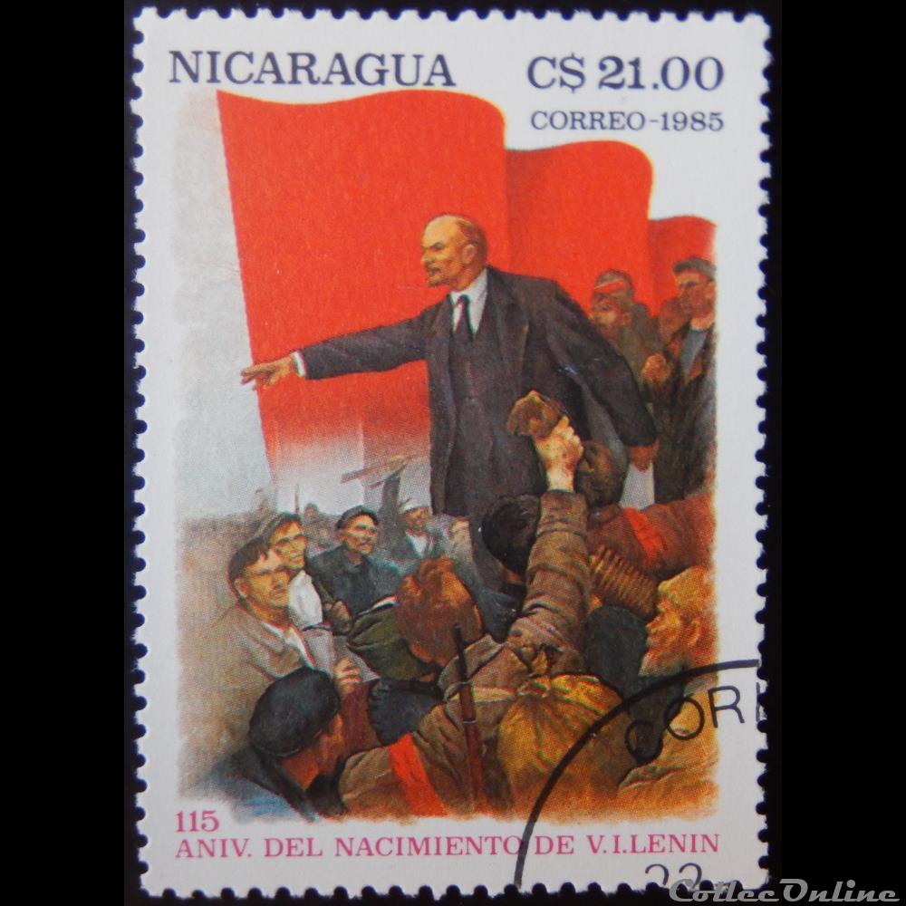 Nicaragua 01375 Lénine parlant aux travailleurs 21C$ de 1985 timbre amerique nicaragua 01375 lenine parlant aux travailleurs 21c de 1985