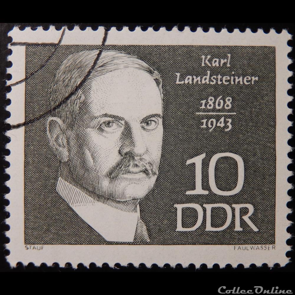 Allemagne RDA 01082 Karl Landsteiner 10pf de 1968 timbre europe allemagne rda 01082 karl landsteiner 10pf de 1968